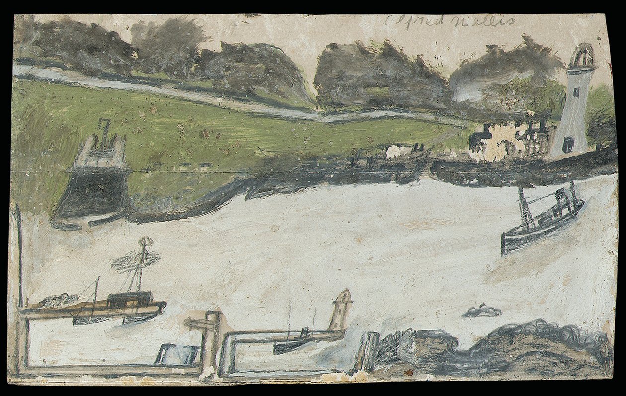 Hafenszene mit Schloss und Leuchtturm von Alfred Wallis