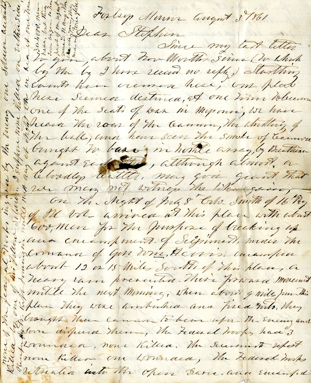 Brief [von Alfred Warner] an Stephen, 3. August 1861 von Alfred Warner