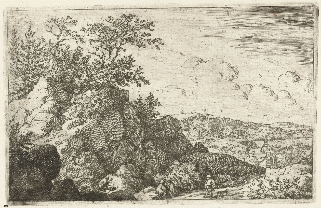 Berglandschaft mit Mann und Hund von Allaert van Everdingen