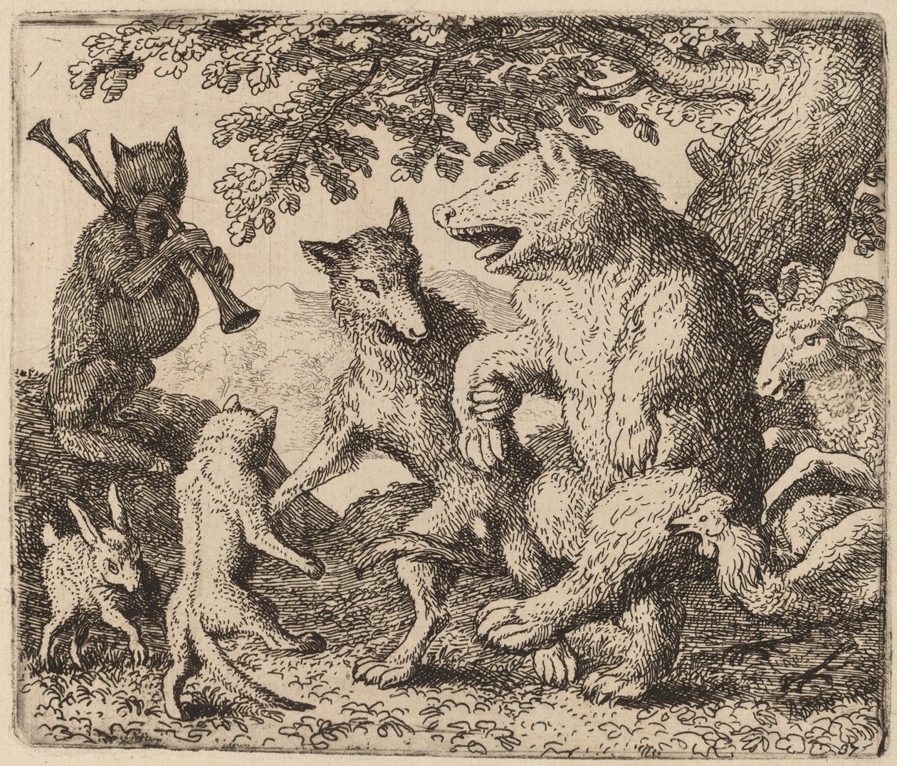 Alle freuen sich über den Bären und den Wolf, wahrscheinlich ca. 1645-1656 von Allart van Everdingen