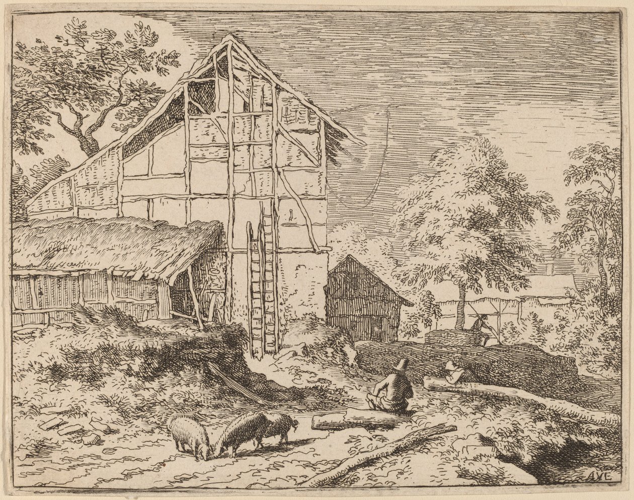 Hütte mit zwei Leitern, wahrscheinlich ca. 1645-1656 von Allart van Everdingen