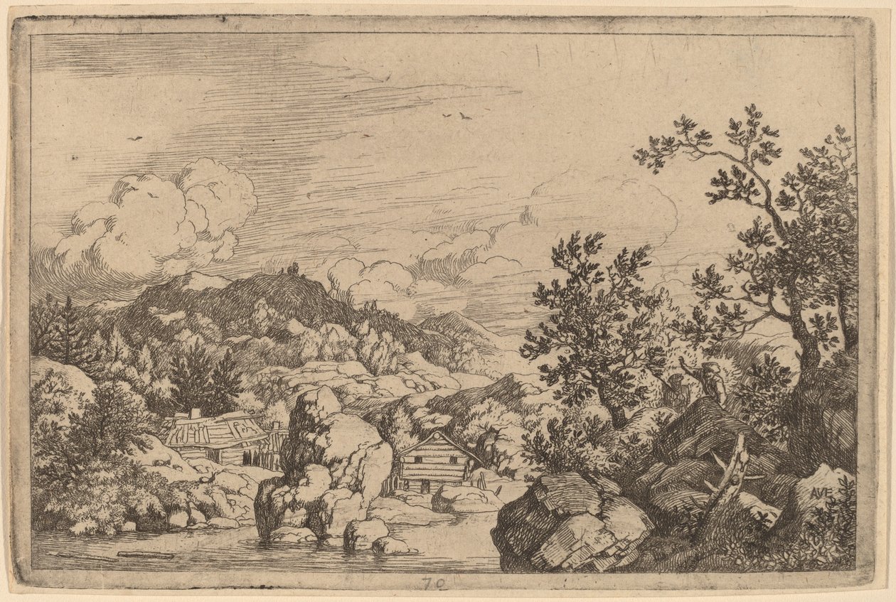 Großer Felsen, der aus einem Fluss ragt, wahrscheinlich ca. 1645-1656 von Allart van Everdingen