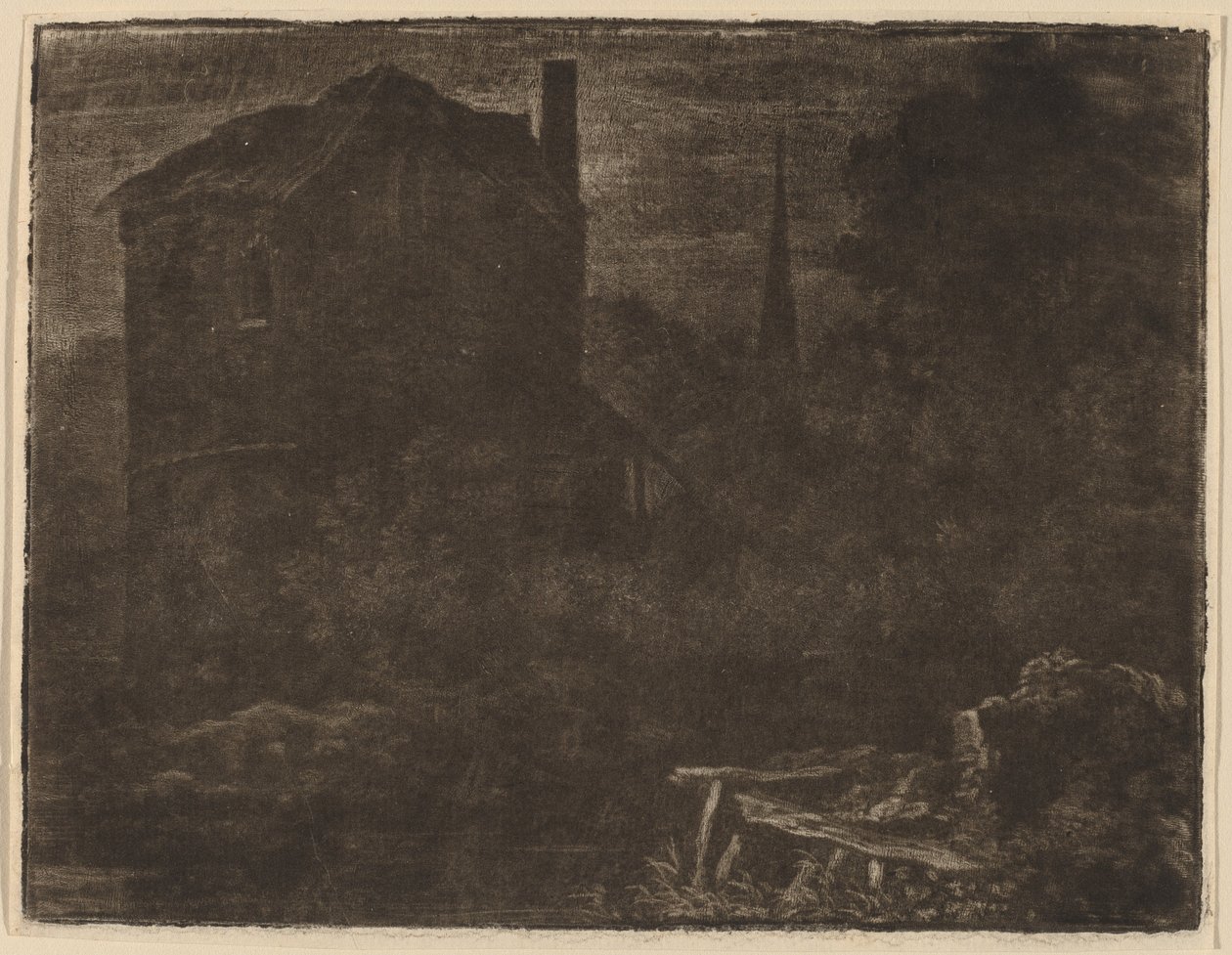 Nächtliche Landschaft mit Haus und Kirchturm von Allart van Everdingen