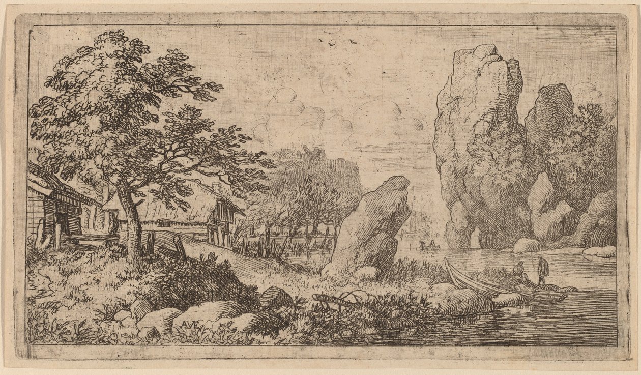 Spitzer Fels am Ufer eines Flusses, wahrscheinlich ca. 1645-1656 von Allart van Everdingen