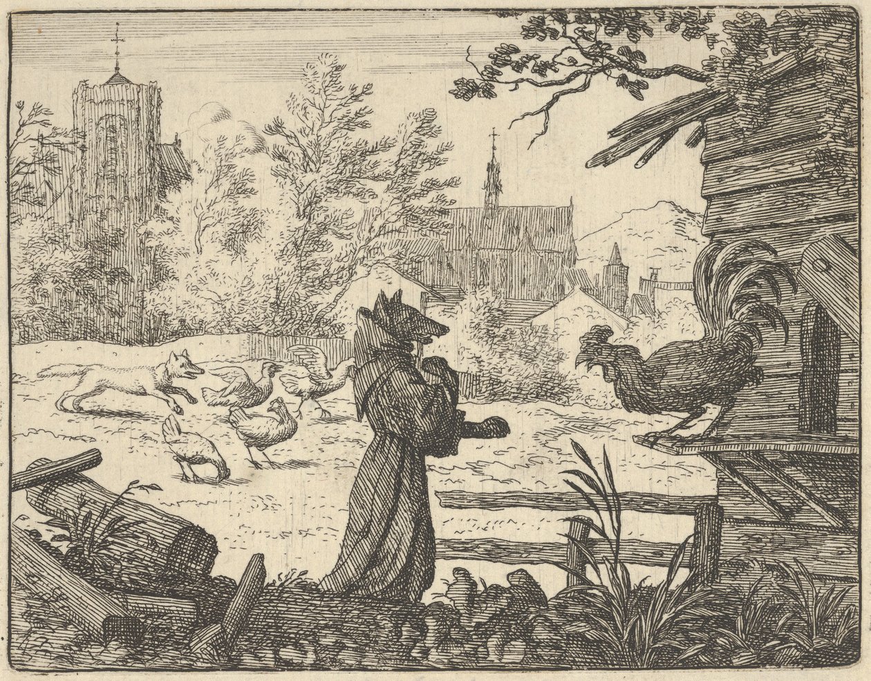 Renard, als Mönch verkleidet, gewinnt das Vertrauen des Hahns, 1650-75 von Allart van Everdingen