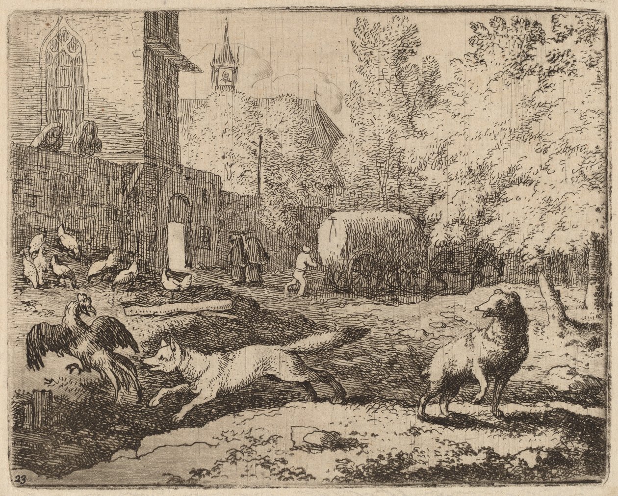 Reineke versucht, einen Hahn zu stehlen, wahrscheinlich um 1645-1656 von Allart van Everdingen