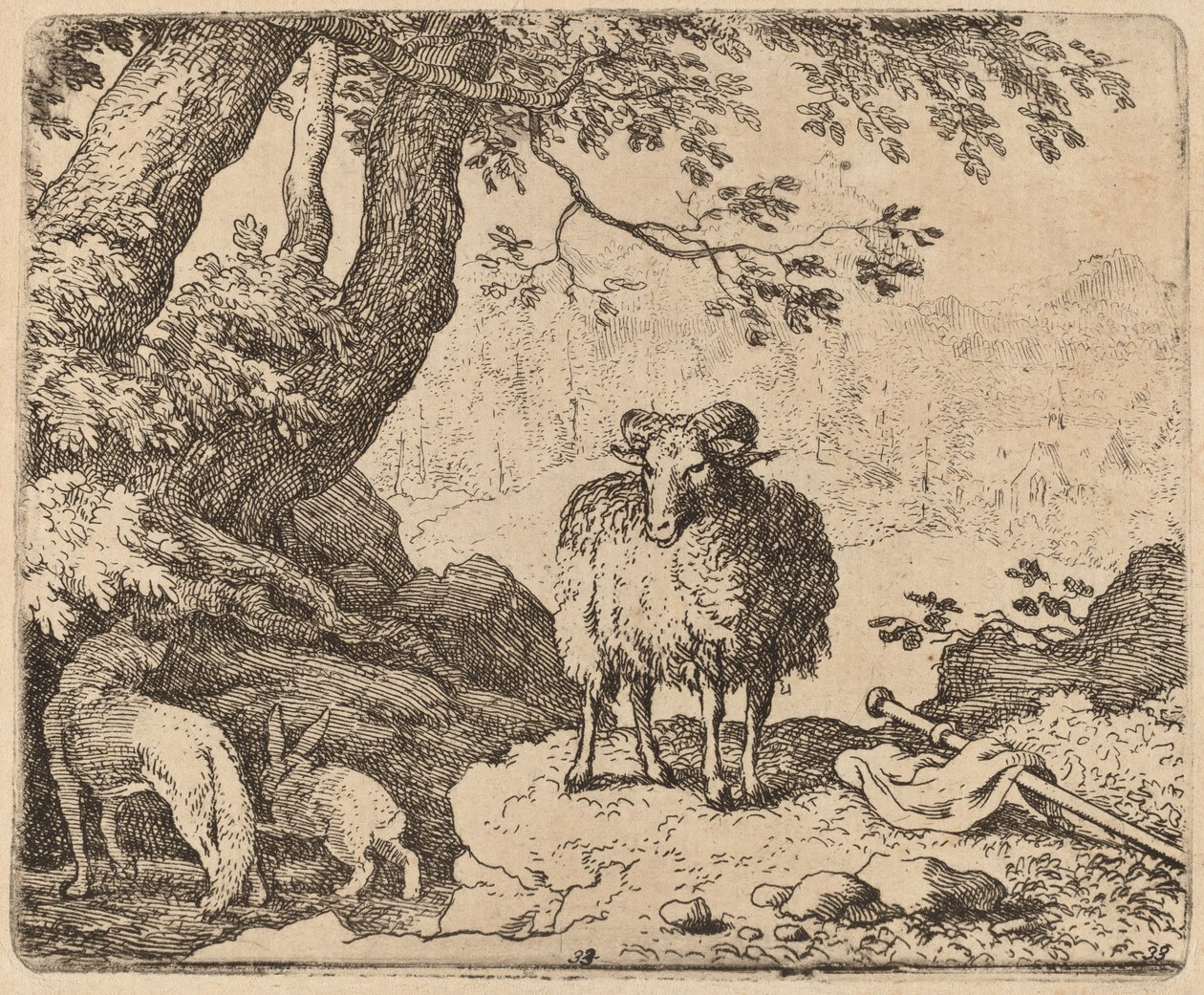Reineke kehrt nach Hause zurück, begleitet von dem Widder und dem Kaninchen von Allart van Everdingen