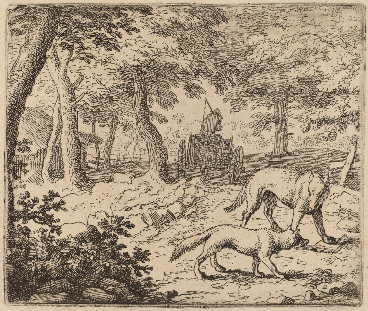 Reineke und der Wolf vor dem Fischwagen von Allart van Everdingen