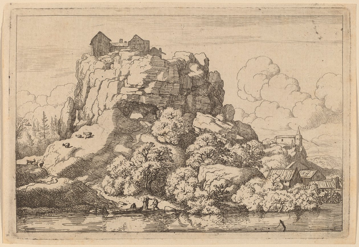 Fluss am Fuße eines hohen Felsens von Allart van Everdingen