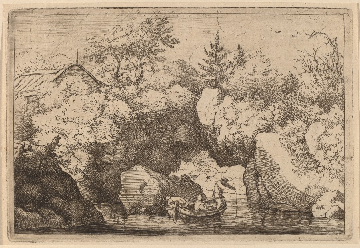 Boot unter einem gespaltenen Felsen, wahrscheinlich ca. 1645-1656 von Allart van Everdingen