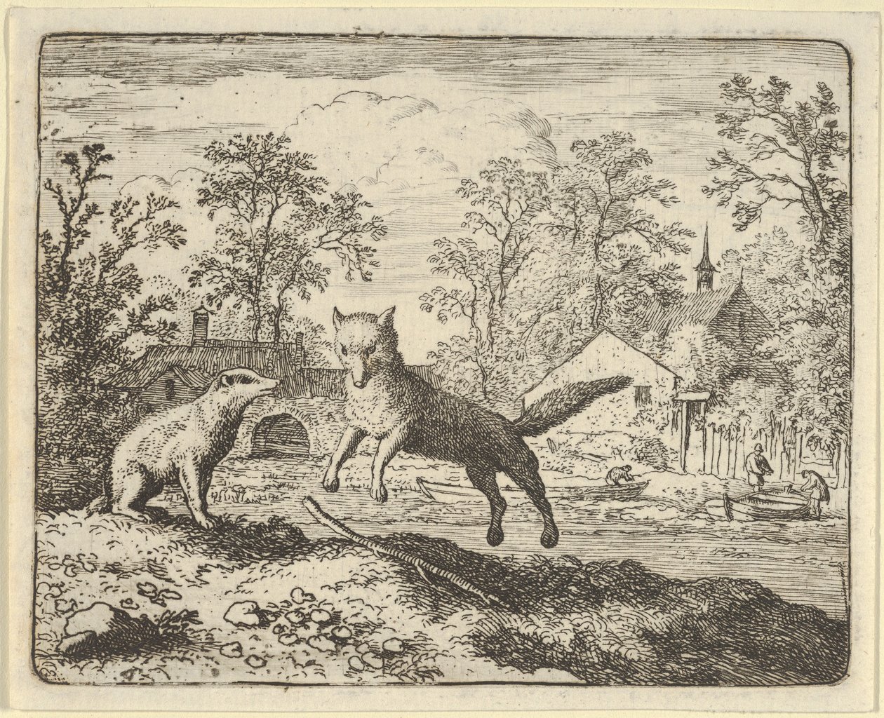 Der Dachs verhängt als Strafe dreimal über einen Stock auf dem Boden zu springen, 1650-75 von Allart van Everdingen