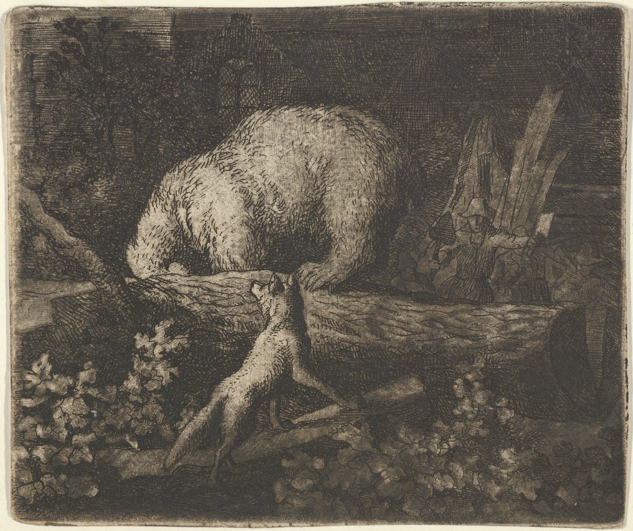 Der Bär mit seiner Schnauze und seinen Vorderpfoten im Stamm eines Baumes gefangen, Mitte des 17. Jahrhunderts von Allart van Everdingen