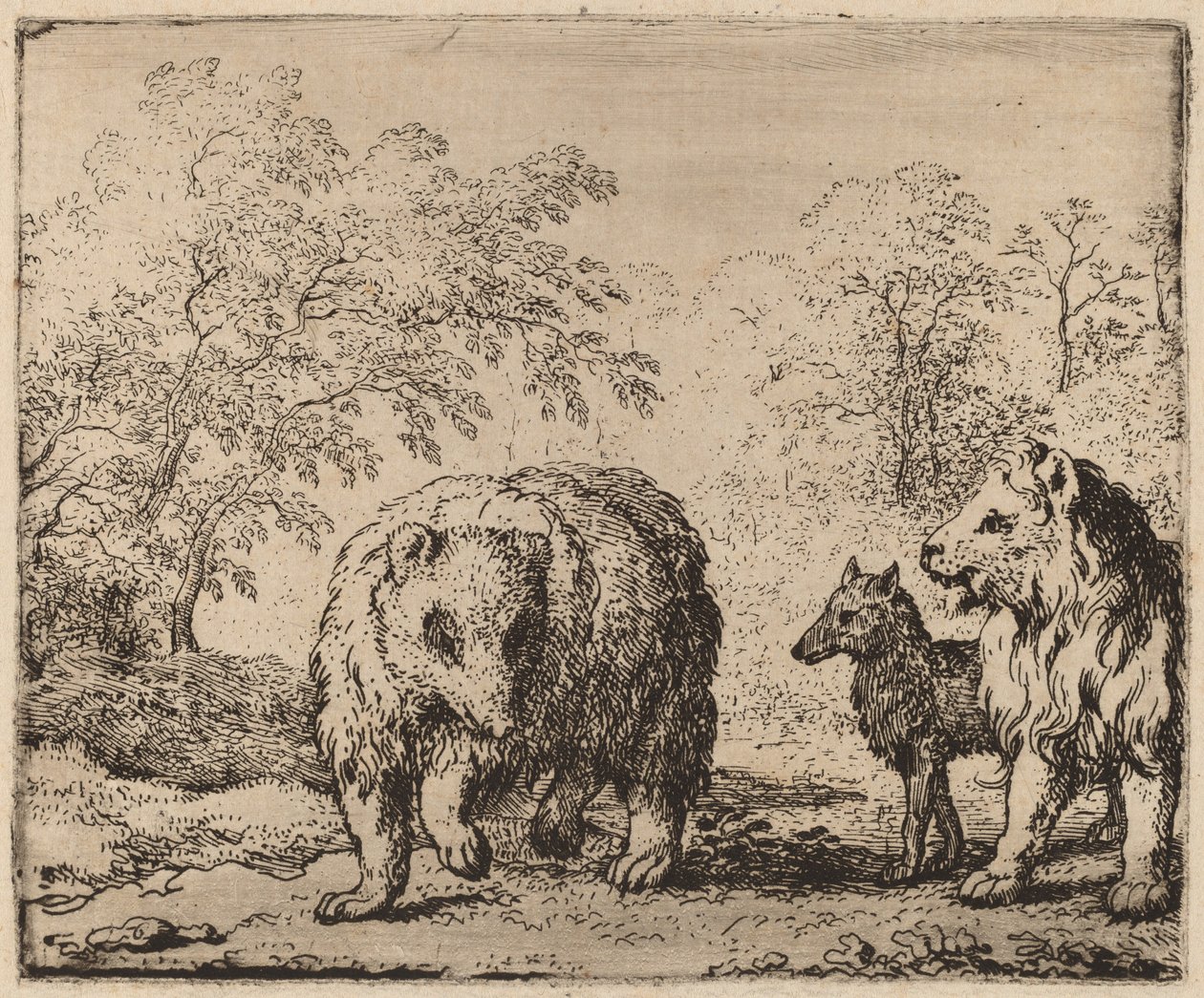 Der Löwe befreit den Bären und den Wolf, wahrscheinlich ca. 1645-1656 von Allart van Everdingen