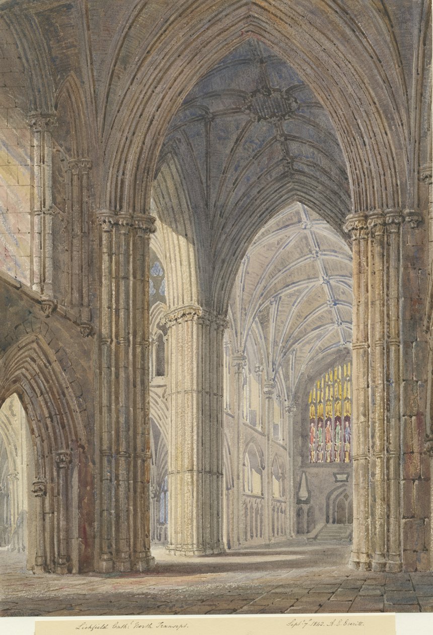 Innenraum der Kathedrale von Lichfield - Nordquerhaus: Aquarellmalerei von Allen Edward Everitt