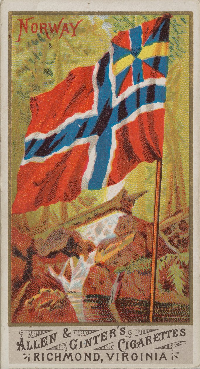 Norwegen, aus Flags of All Nations, Serie 1 N9 für Allen & Ginter Zigarettenmarken, 1887 von Allen and Ginter
