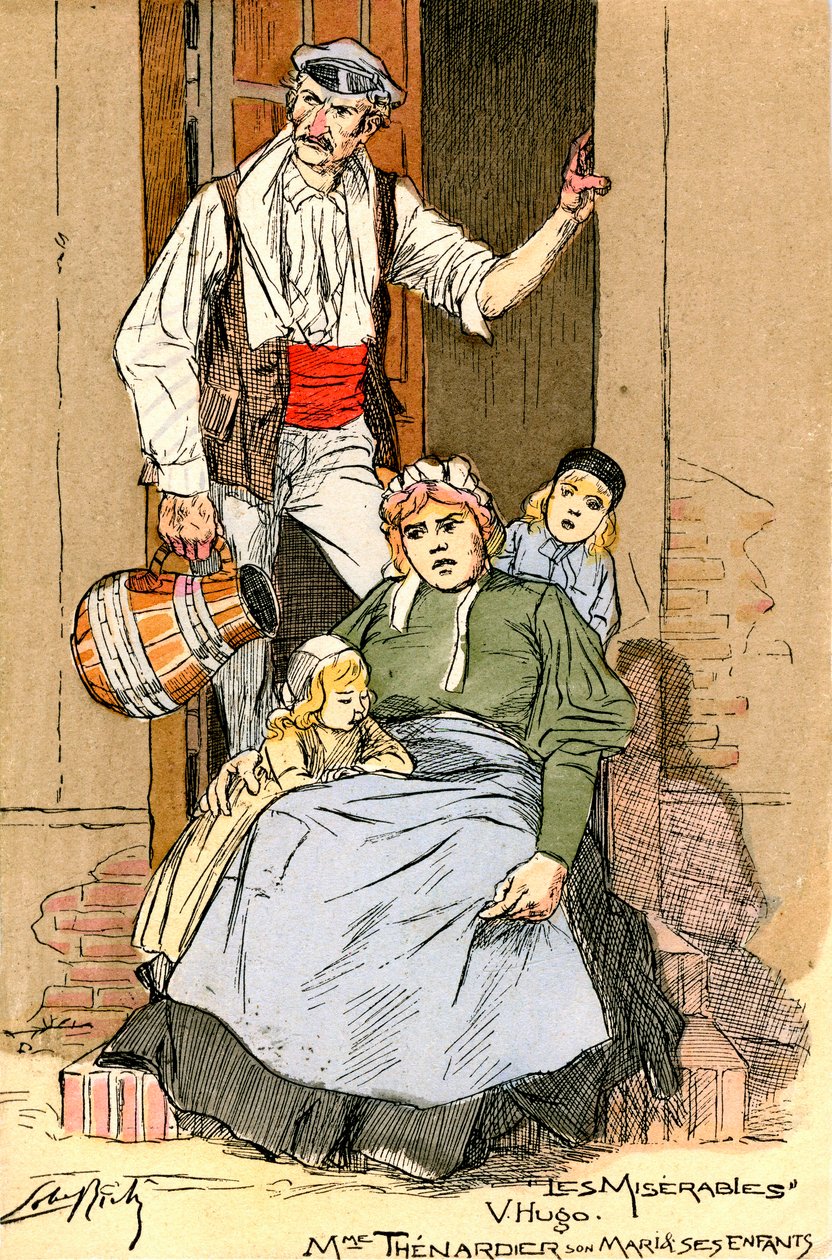 Illustration zu Les Misérables: Familie Thénardier (Gravur) von Almery Lobel Riche
