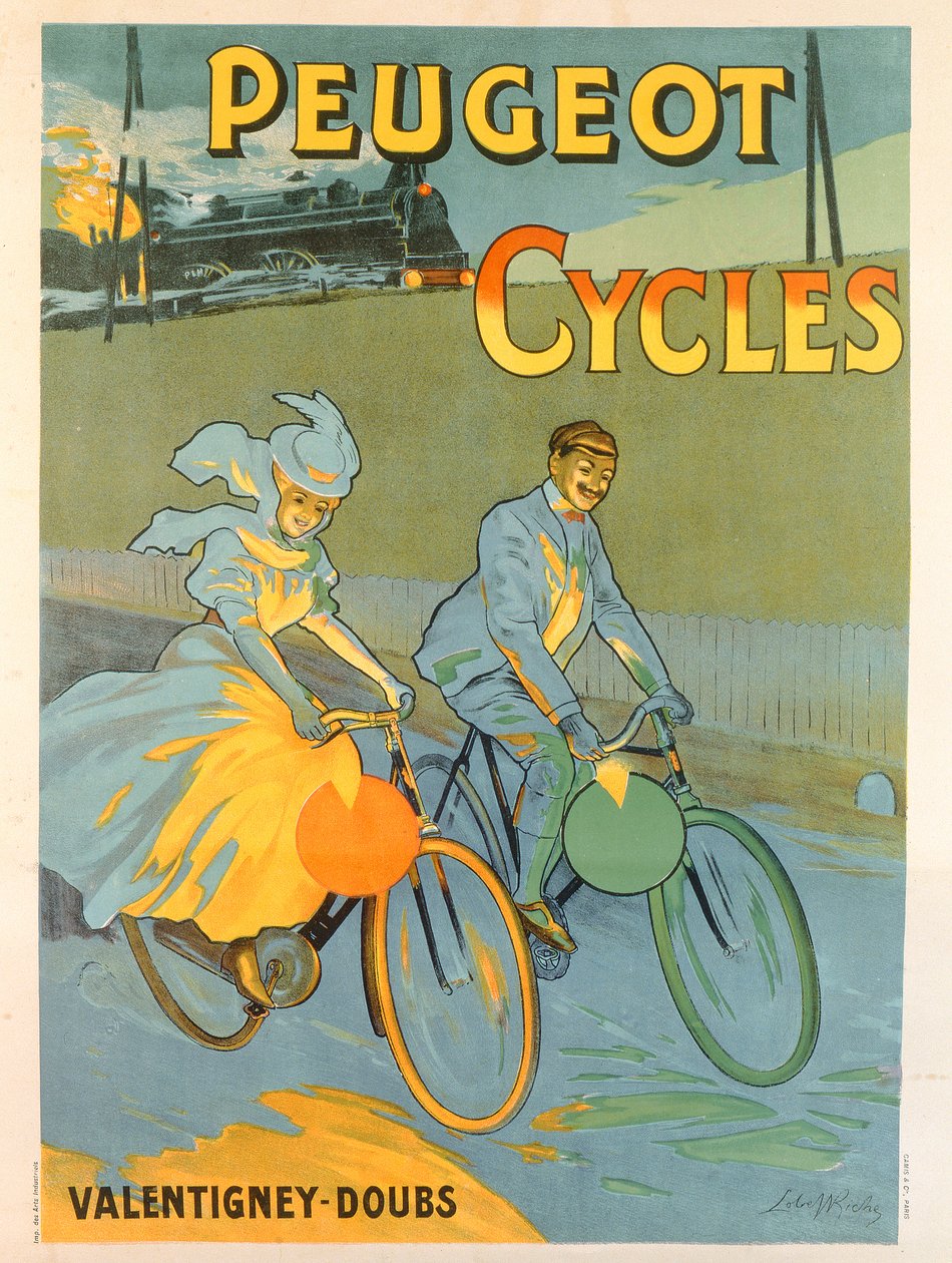 Poster zur Werbung für Peugeot-Fahrräder von Almery Lobel Riche