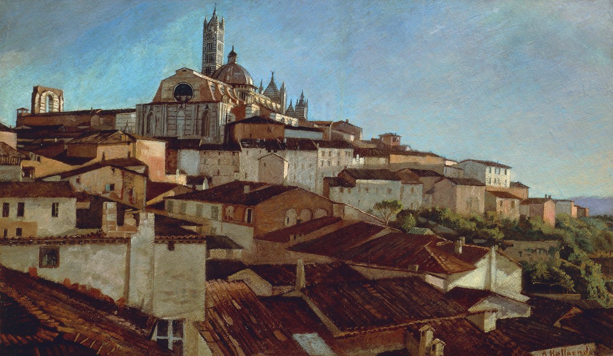 Siena, von Alfonso Hollaender, Öl auf Leinwand auf Karton, 31x51,5 cm von Alphons Hollaender