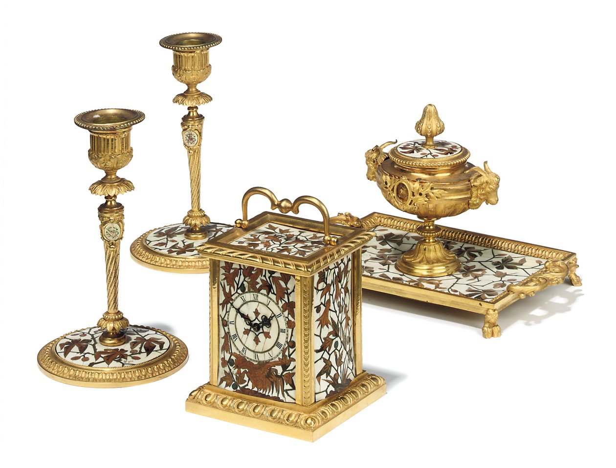 Napoleon III Vier-Teile-Schreibtischset, Marketerie von Duvinage und Harinckouk, ca. 1877 von Alphonse Gustave Giroux