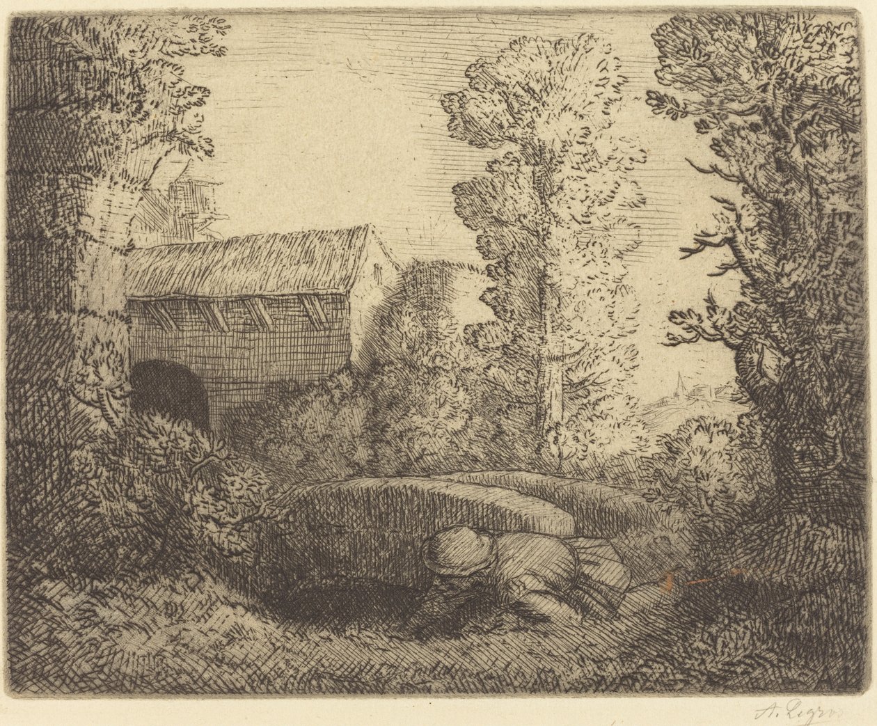 Brücke an der Mühle Le pont du moulin von Alphonse Legros