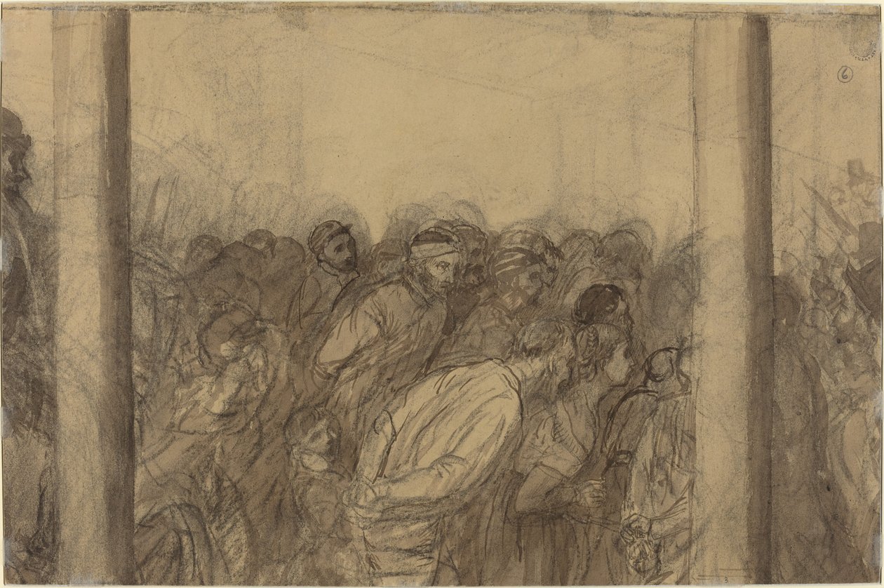 Menschenmenge zwischen zwei Säulen gesehen (verso) von Alphonse Legros