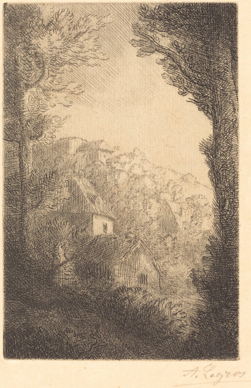 Bauernhof auf einem Hügel im Sonnenlicht von Alphonse Legros