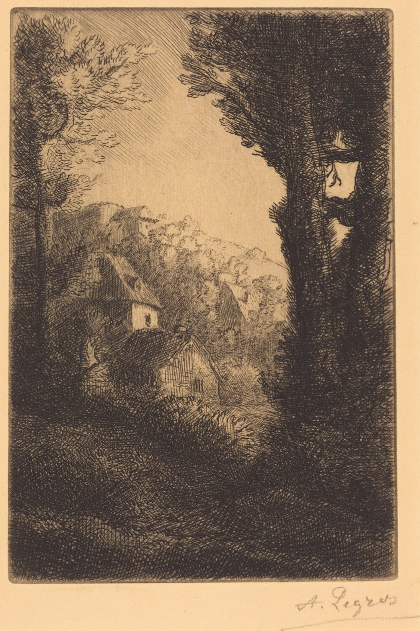 Bauernhof auf einem Hügel im Sonnenlicht (La ferme du coteau; Effet de soleil sur le coteau) von Alphonse Legros