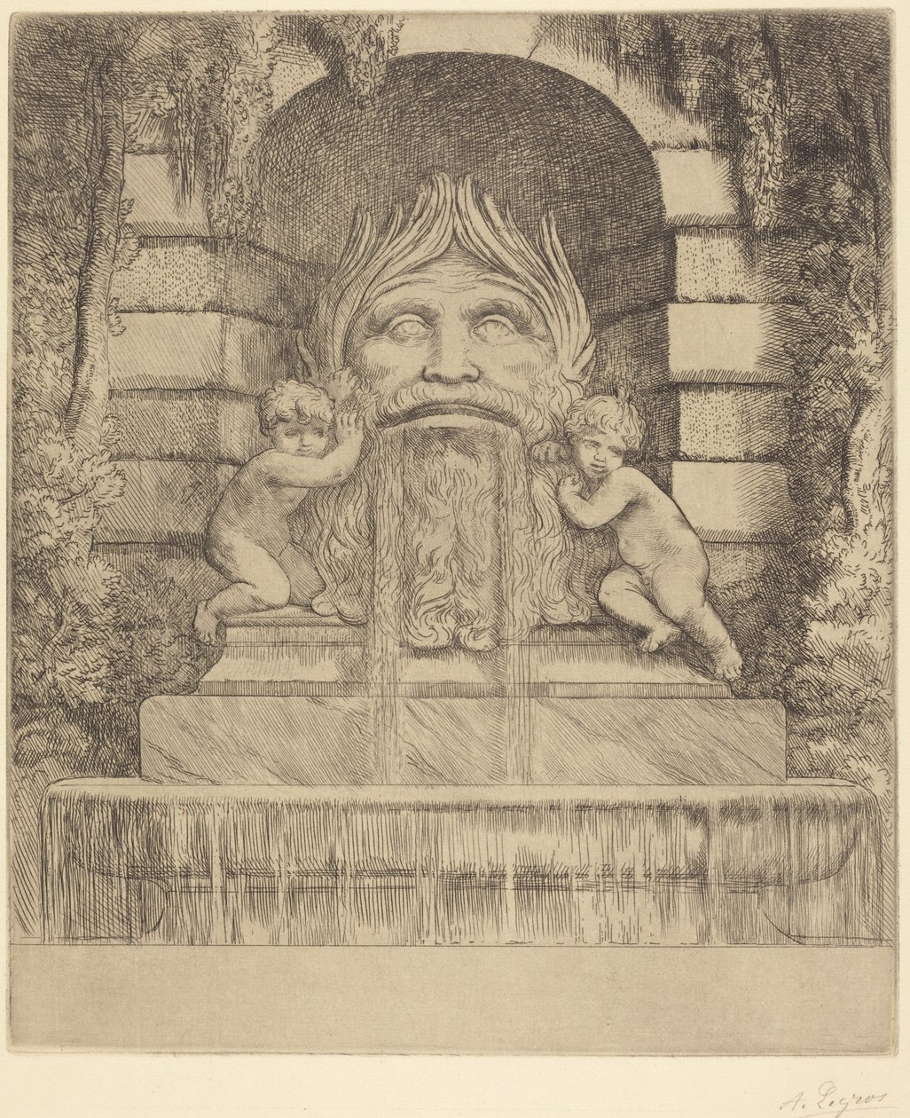 Brunnen: Groteske, Kinder und Becken von Alphonse Legros