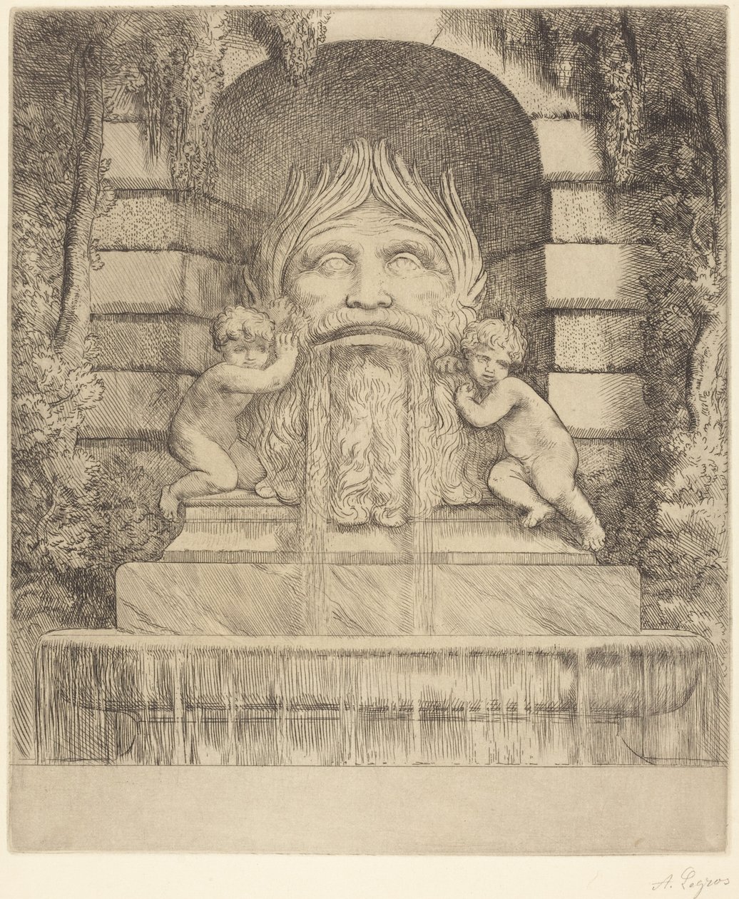 Brunnen: Groteske, Kinder und Becken von Alphonse Legros