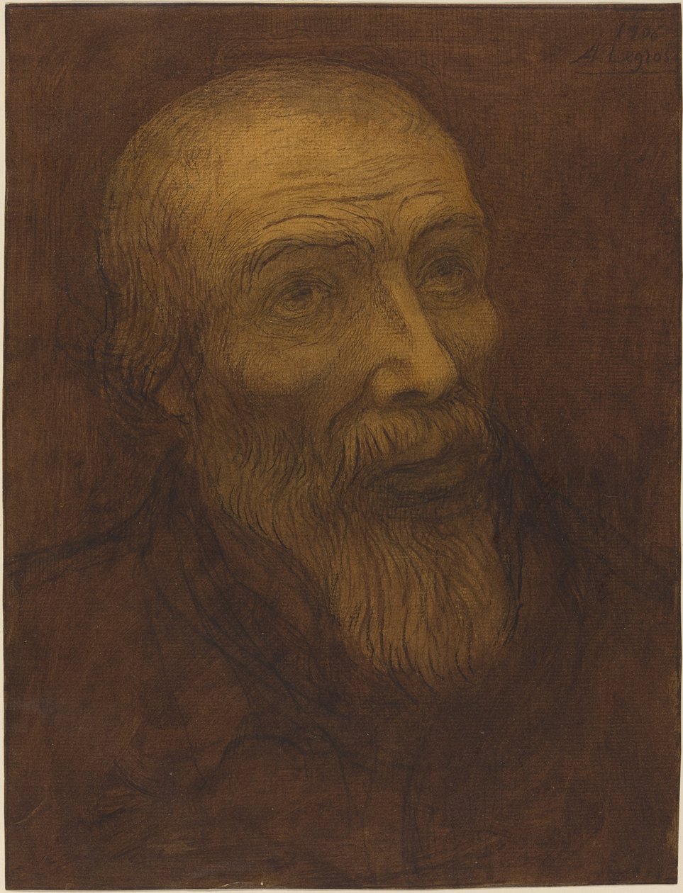 Kopf eines glatzköpfigen Mannes mit Bart, 1906 von Alphonse Legros