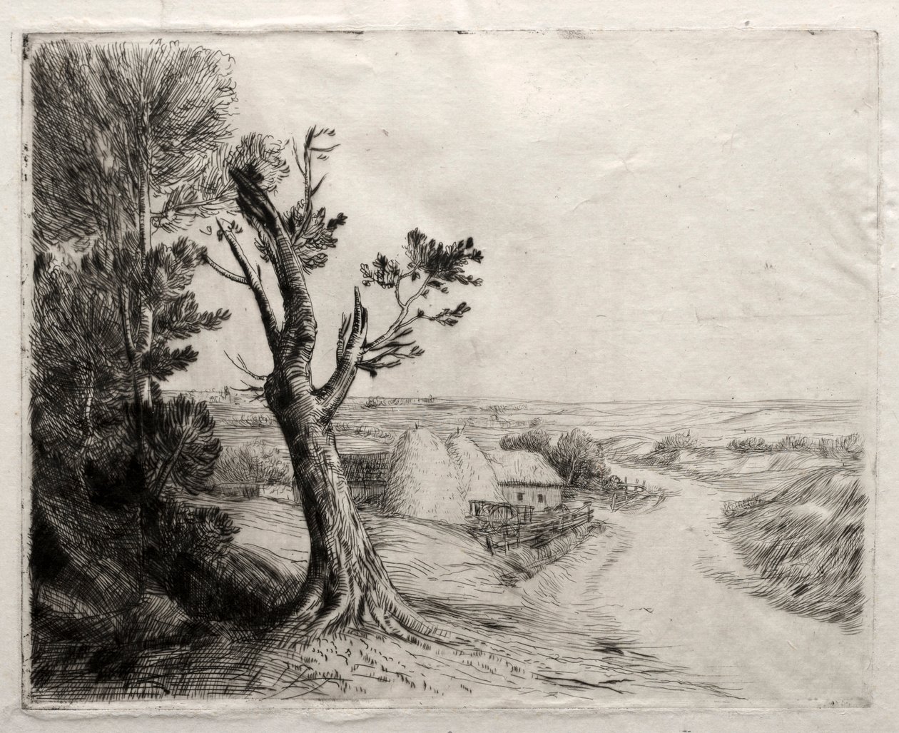 Landschaft mit Strohhaufen von Alphonse Legros