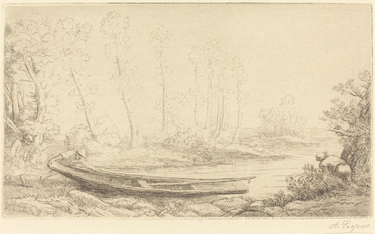 Mann mit einem Kahn, Figur rechts (Forellenfischer) von Alphonse Legros