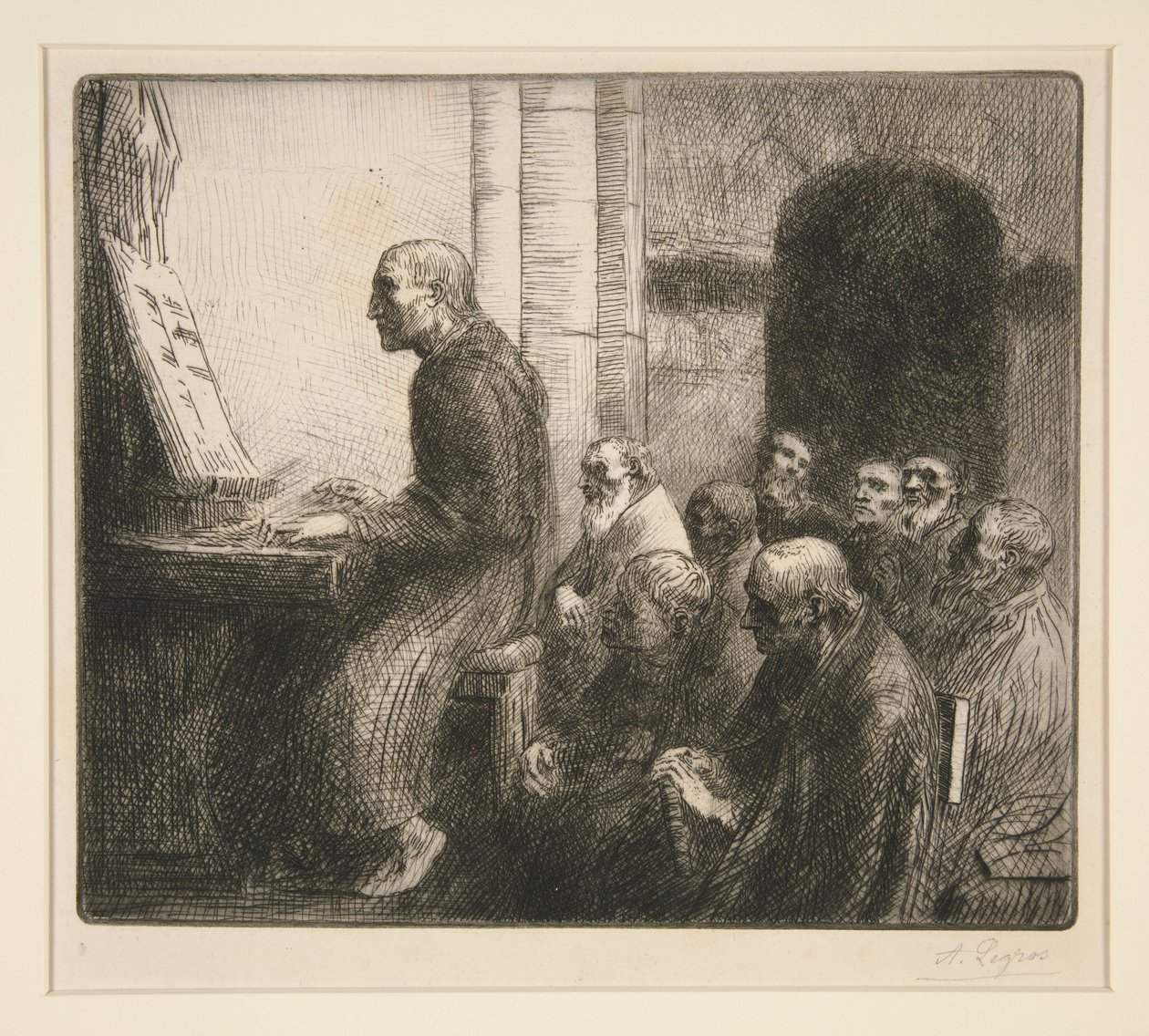 Mönch beim Orgelspiel in der Kirche von Alphonse Legros