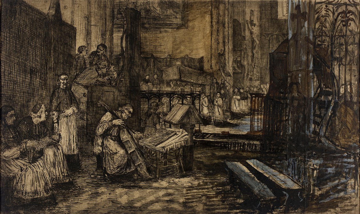 Prozession in einer spanischen Kirche von Alphonse Legros