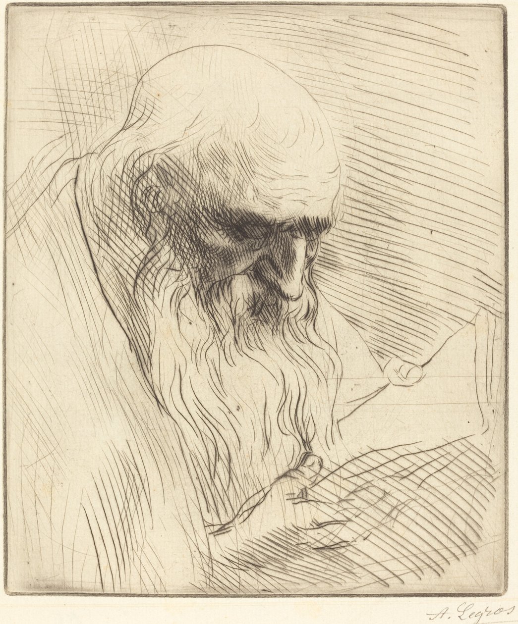 Studie des Kopfes eines lesenden Mannes von Alphonse Legros