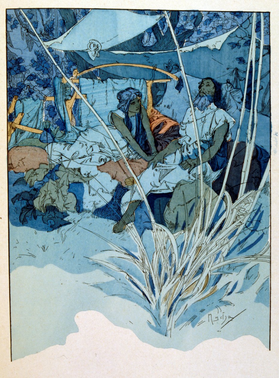 Illustration von Alphonse Mucha aus "Rama", einem Gedicht in drei Akten von Paul Verola. ca. 1898. Mucha (1860 – 1939) war ein tschechischer Jugendstilmaler von Alphonse Mucha