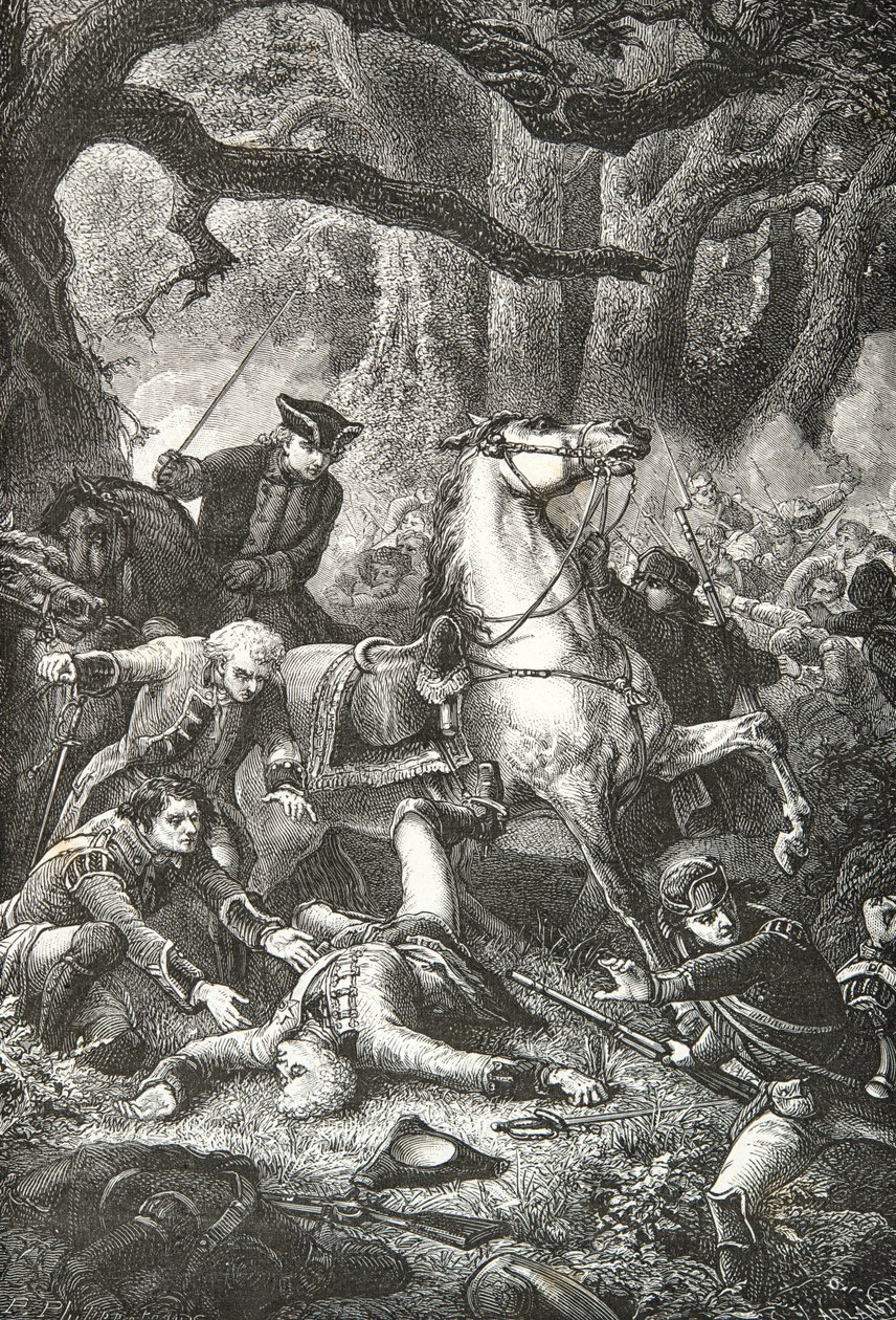 Tod von General Edward Braddock in der Schlacht von Monongahela