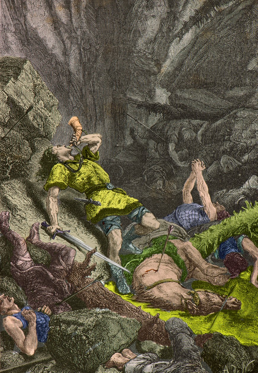 Der Ritter Roland bläst das Horn in Roncevaux im Jahr 778 von Alphonse Marie de Neuville