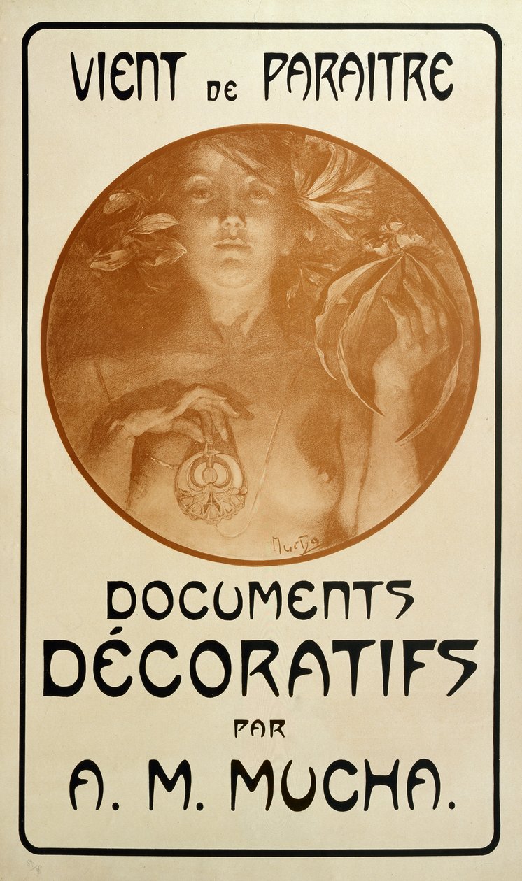 Werbung für die Monographie Dekorative Dokumente von Alphonse Mucha, 1902 von Alphonse Mucha