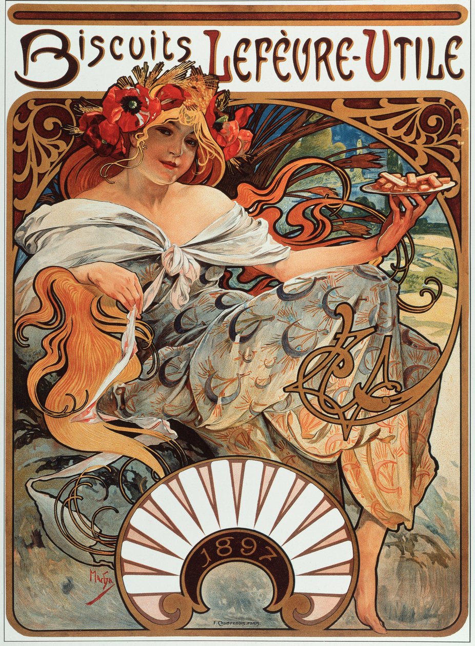 Werbeplakat von Alphonse Mucha für die Kekse „Lefevre-Utile“, 1897 von Alphonse Mucha