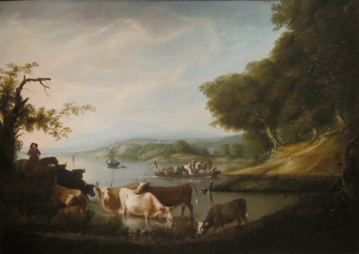 Ein ruhiger Wasserplatz - Weite und grenzenlose Szene mit Vieh von Alvan Fisher
