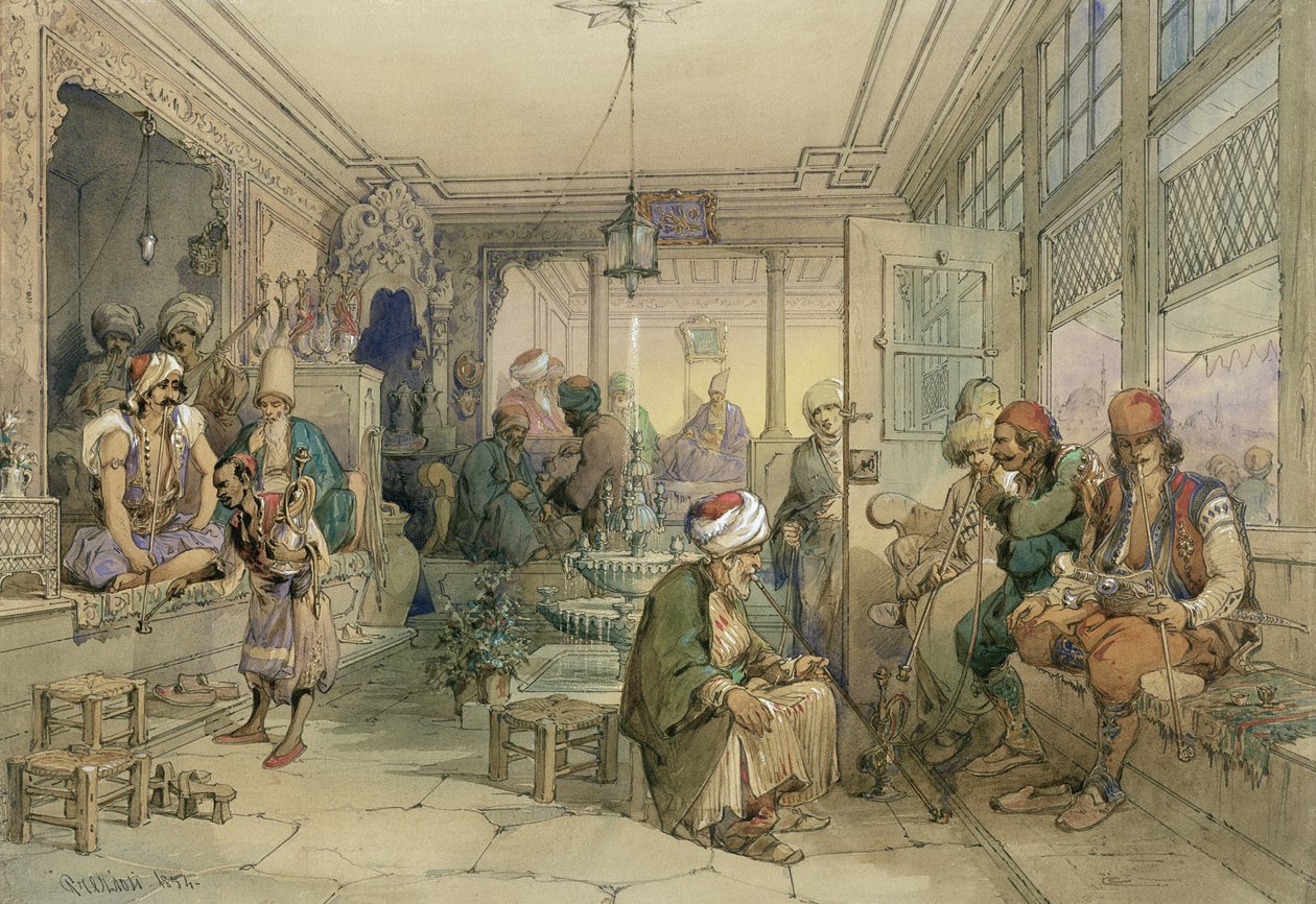 Ein Kaffeehaus, Konstantinopel, 1854 von Amadeo Preziosi