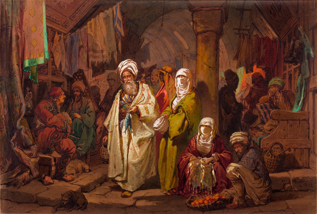 Der große Basar - Amedeo Preziosi, Aquarell auf Papier - Pera Museum, Istanbul von Amadeo Preziosi