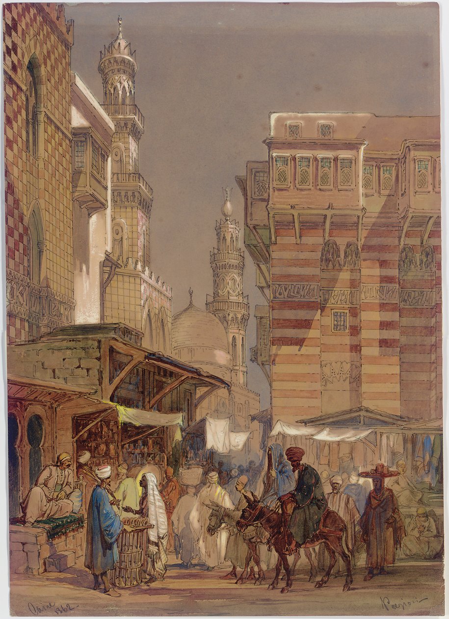 Markttag auf der Muizz id-Din li-Lah, Alt-Kairo, 1862 von Amadeo Preziosi
