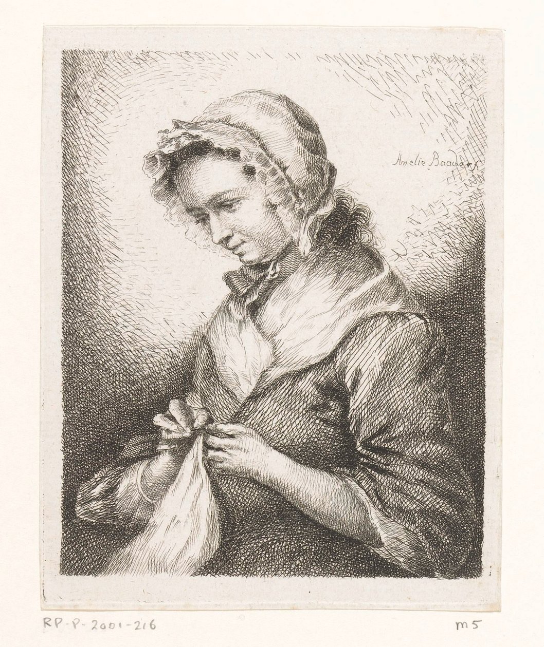 Porträt der Frau des Künstlers Georg Friedrich Schmidt, beim Nähen von Amalie Baader