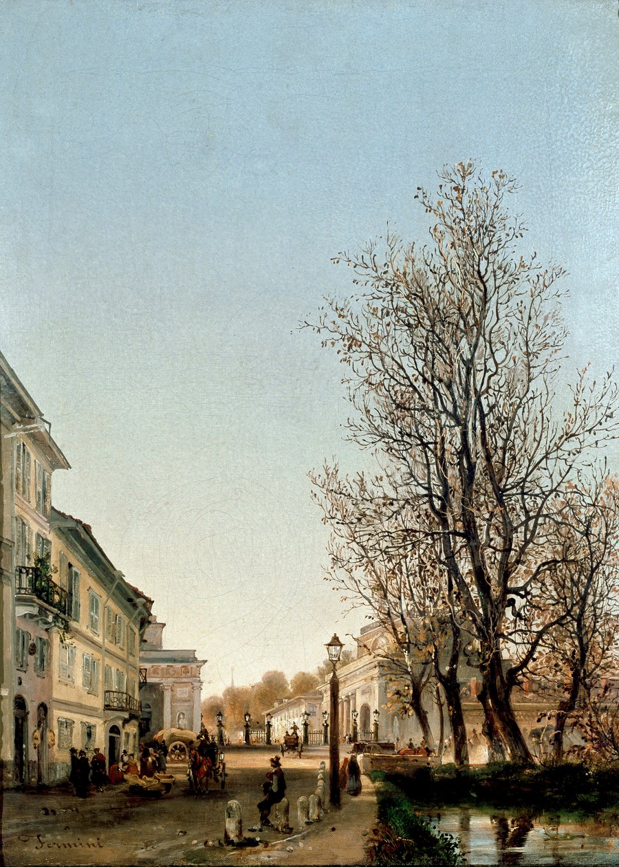 Ansicht des Porta Venezia Bereichs, Mailand (Gemälde, ca. 1850) von Ambrogio Fermini