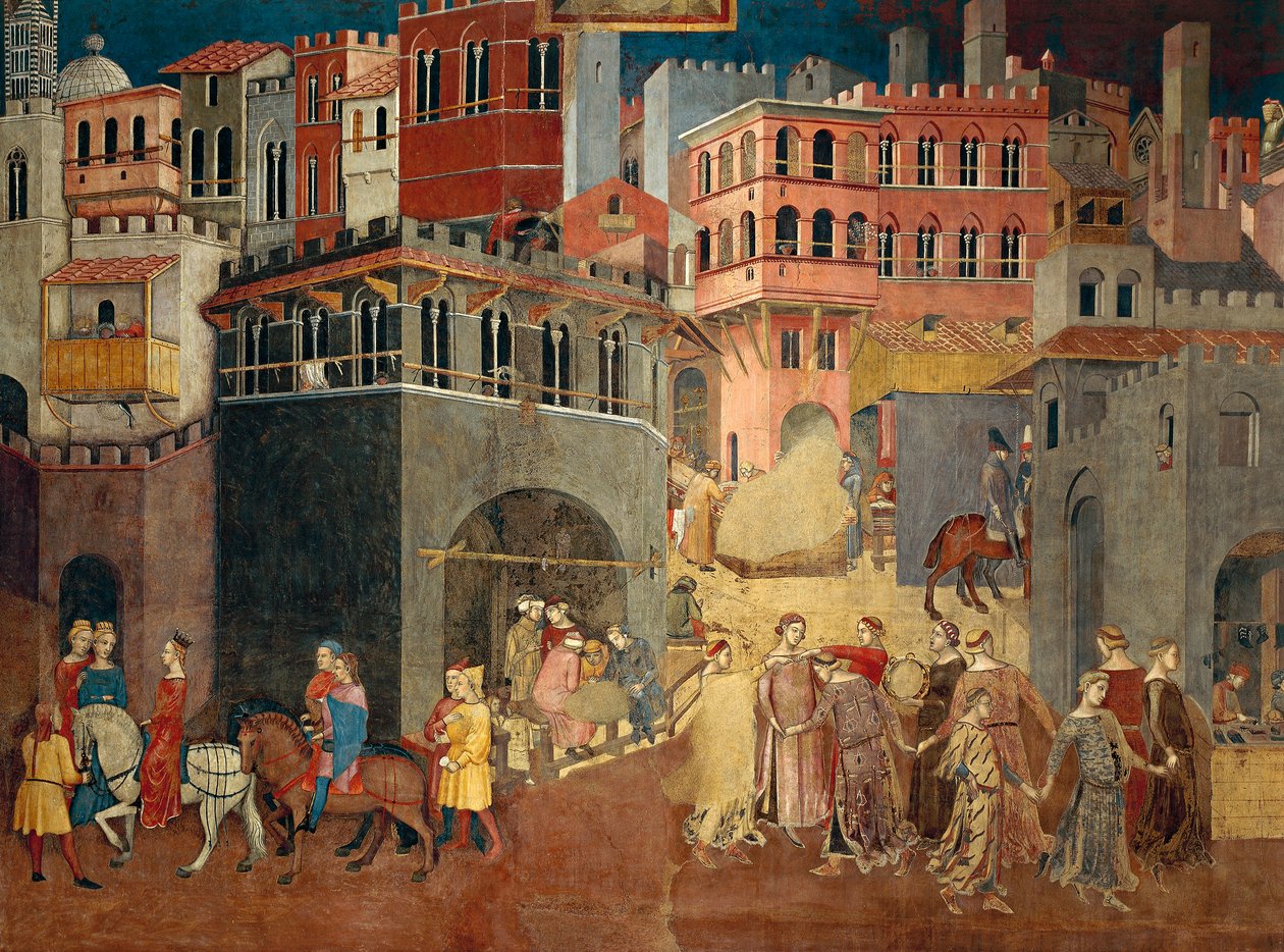 Wirkungen guter Regierung in der Stadt (Detail) von Ambrogio Lorenzetti