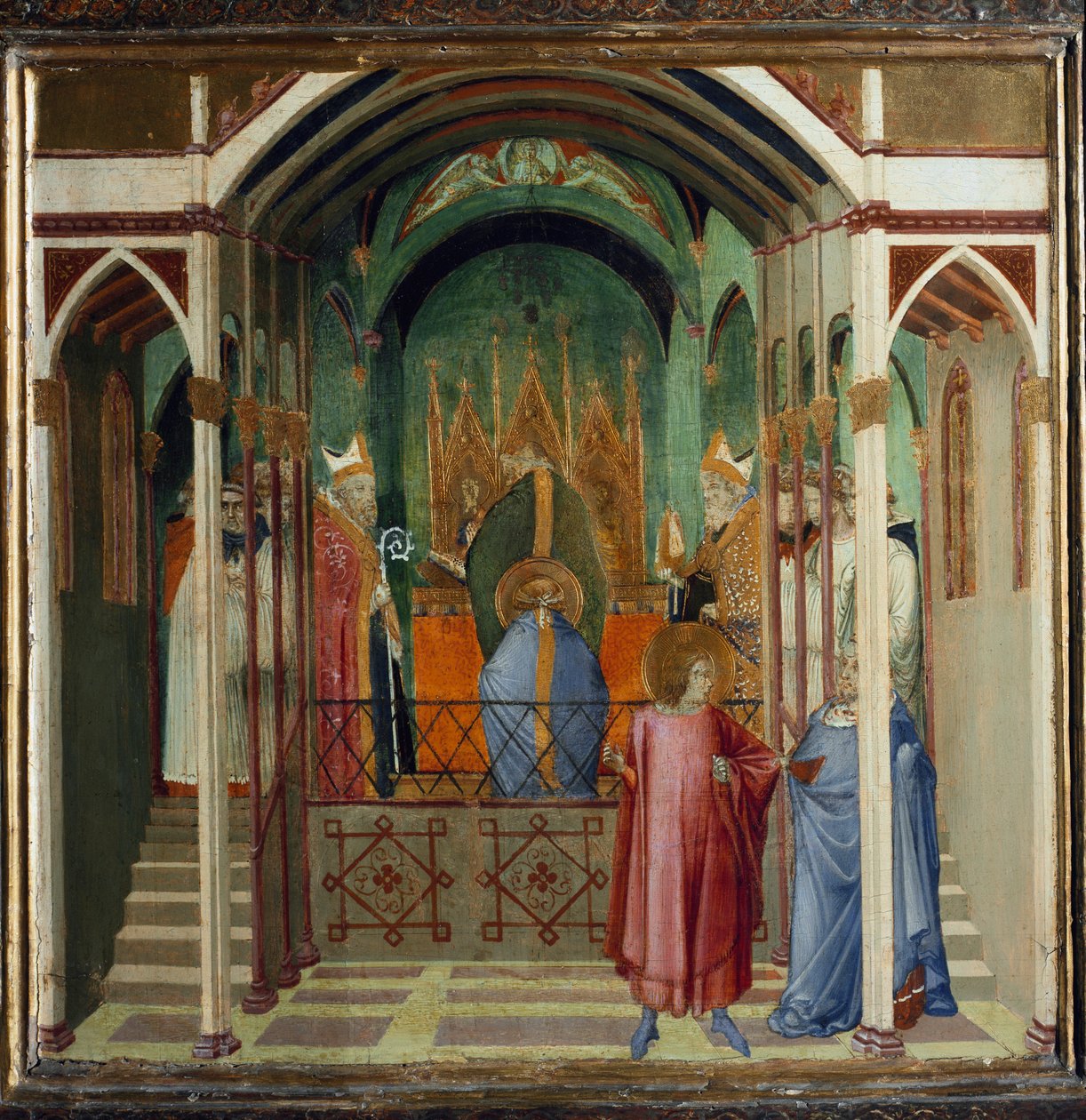 Wahl von Nikolaus zum Bischof von Myra. Szenen aus dem Leben des Heiligen Nikolaus von Ambrogio Lorenzetti