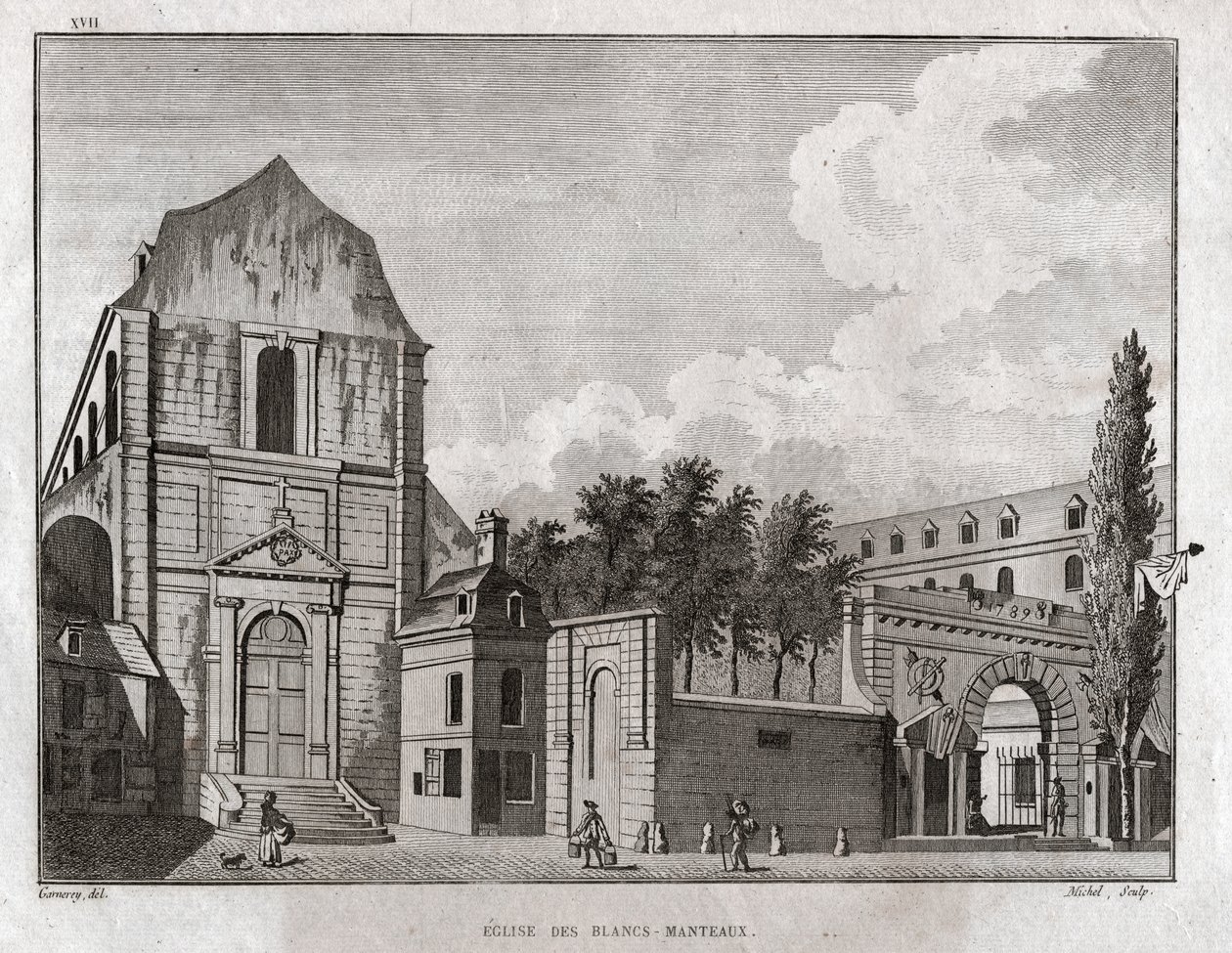 Die Kirche der Blancs Manteaux im Marais-Viertel in Paris (Gravur) von Ambroise Louis Garneray