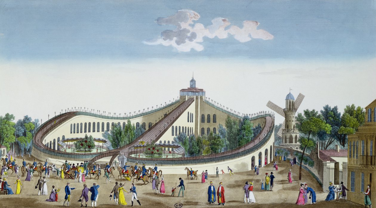 Promenades Aeriennes, Jardin Baujon, geehrt durch die Anwesenheit Ihrer Majestät, 2. August 1817 von Ambroise Louis Garneray